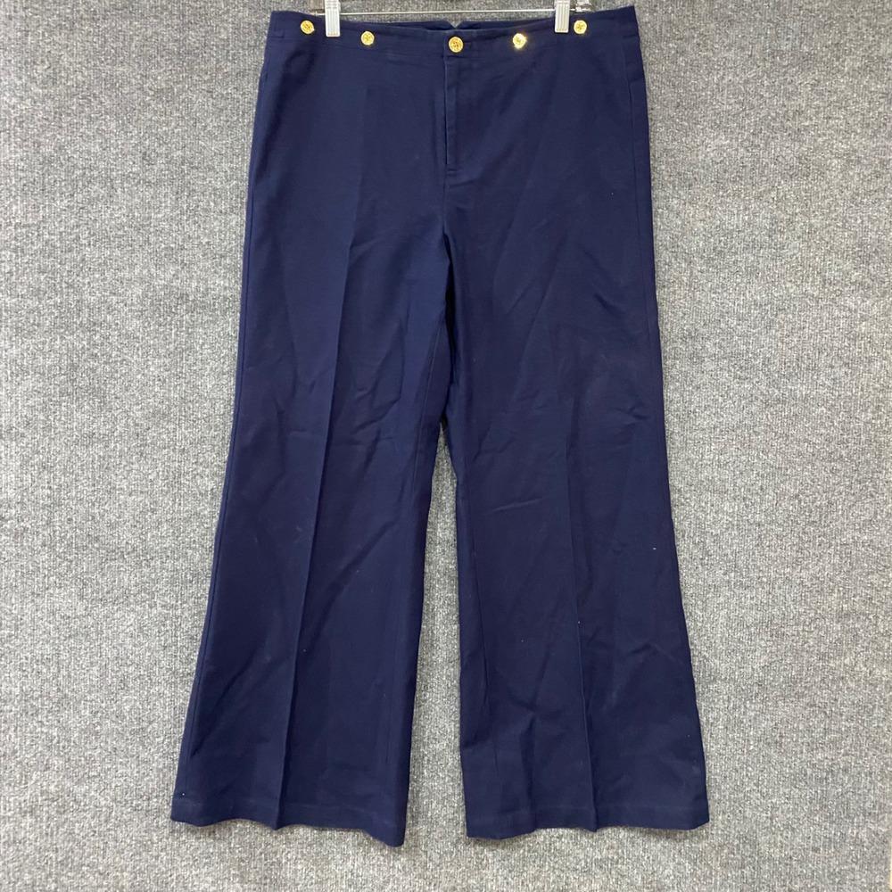 Lauren Ralph Lauren Navy Blue Sailor Pants Gold Anchor Buttons Wide Leg Size 14